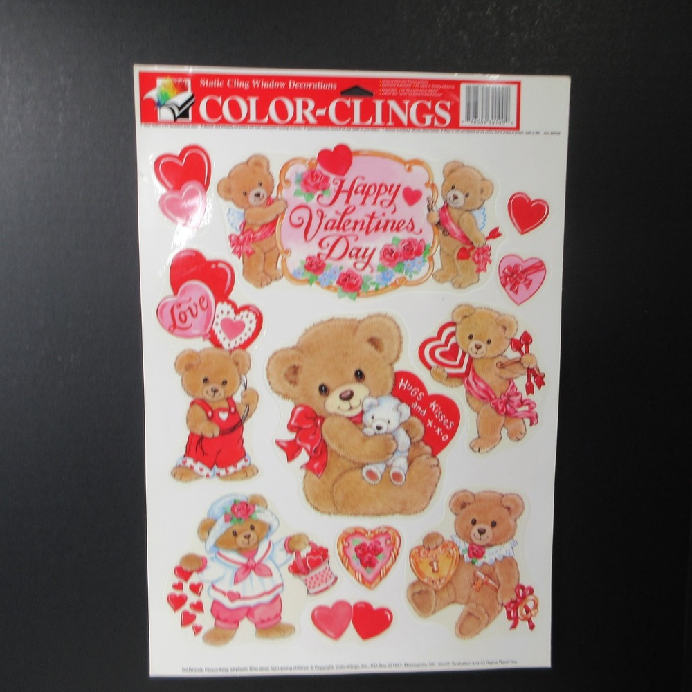 Vintage COLOR-CLINGS Static Cling Window Decorations Valentine's Day Bears